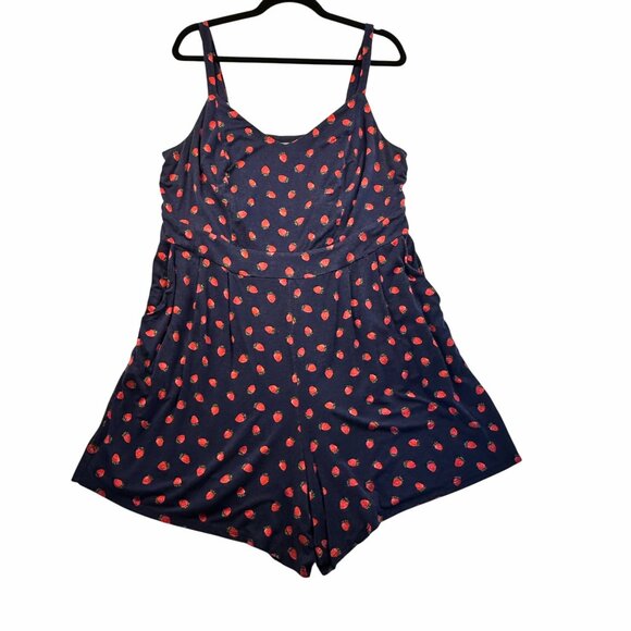 Torrid Womens Mini Romper Strawberry Print Navy Blue 2X Super Soft Knit Pockets - Picture 2 of 14